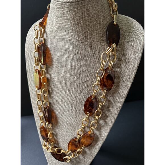 YSL Yves Saint Laurent Acrylic Chain Belt Necklace Gold Tone Shell Link main image 6